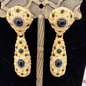 Vintage Graft Clip-on Dangle earrings, gold-tone enamel, and various stones.